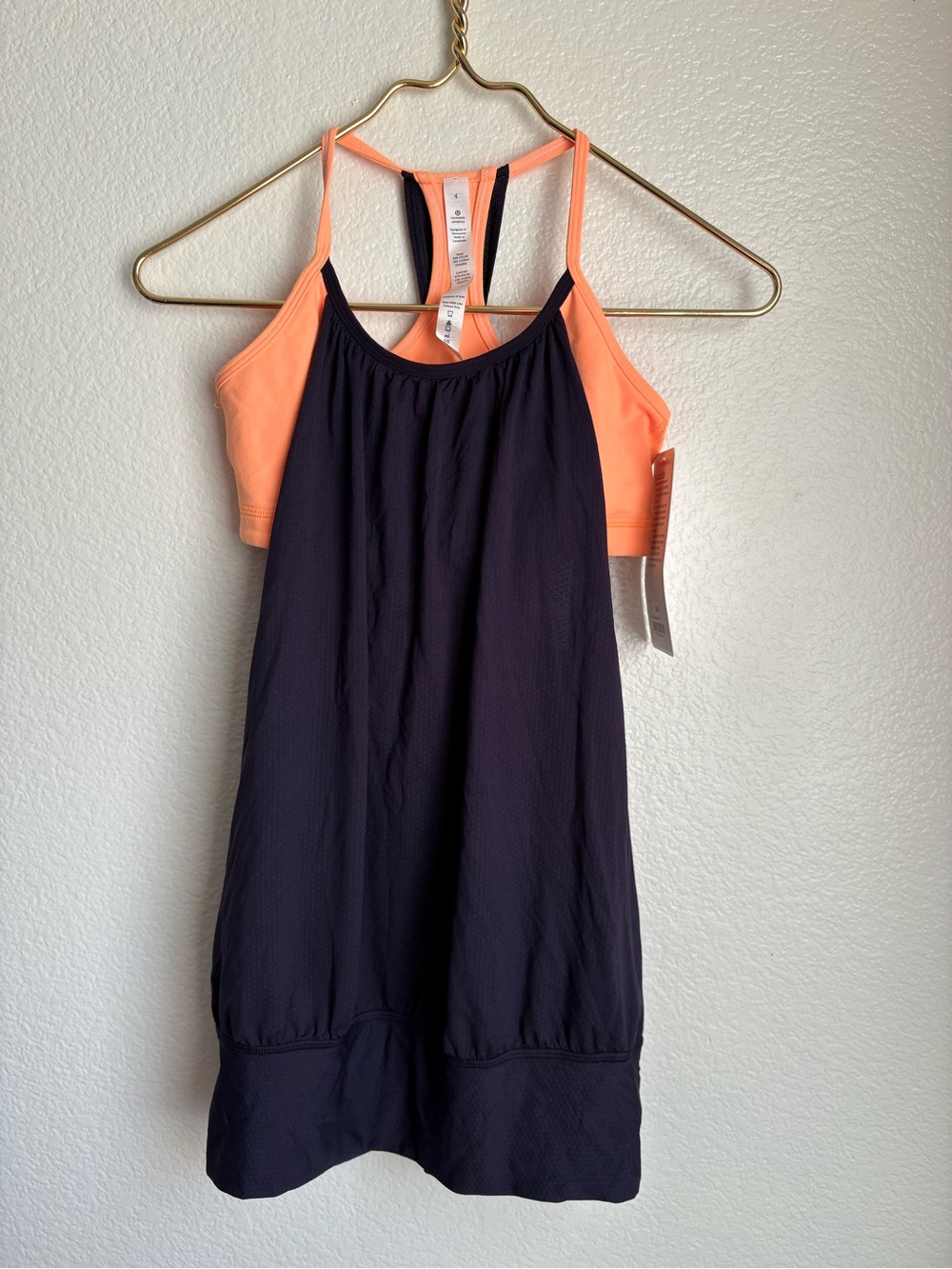 lululemon athletica navy and Coral Peach Strappy Tank